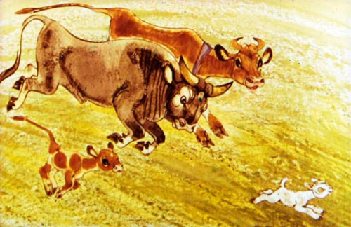 Бык бросился в погоню за Козленком. 