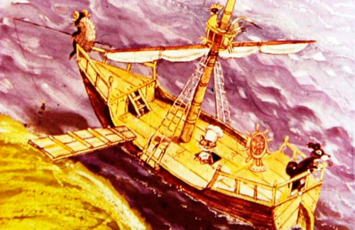 А у причала стоял небольшой парусник 