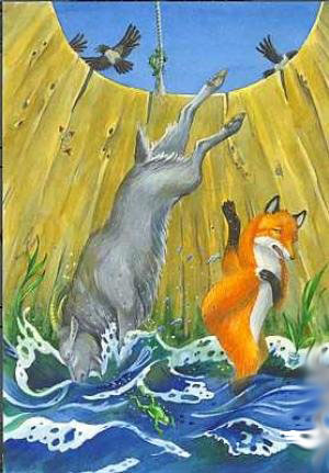 Лисица и козел. Спрыгнул козел